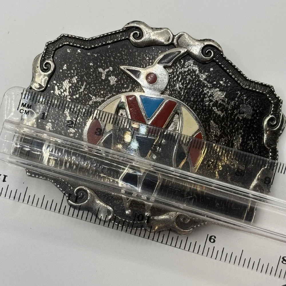 Vtg 70s 80s FHC Southwestern Native American Thunderbird Enamel Silver Tone Boho